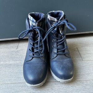 Toddler Youth Girls Blue Evsie Ankle Boots Side Zipper Plaid Cuff Size 1